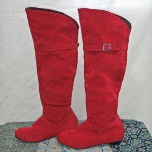 NWOT Cherry Red Suede-like Tall Riding Boots